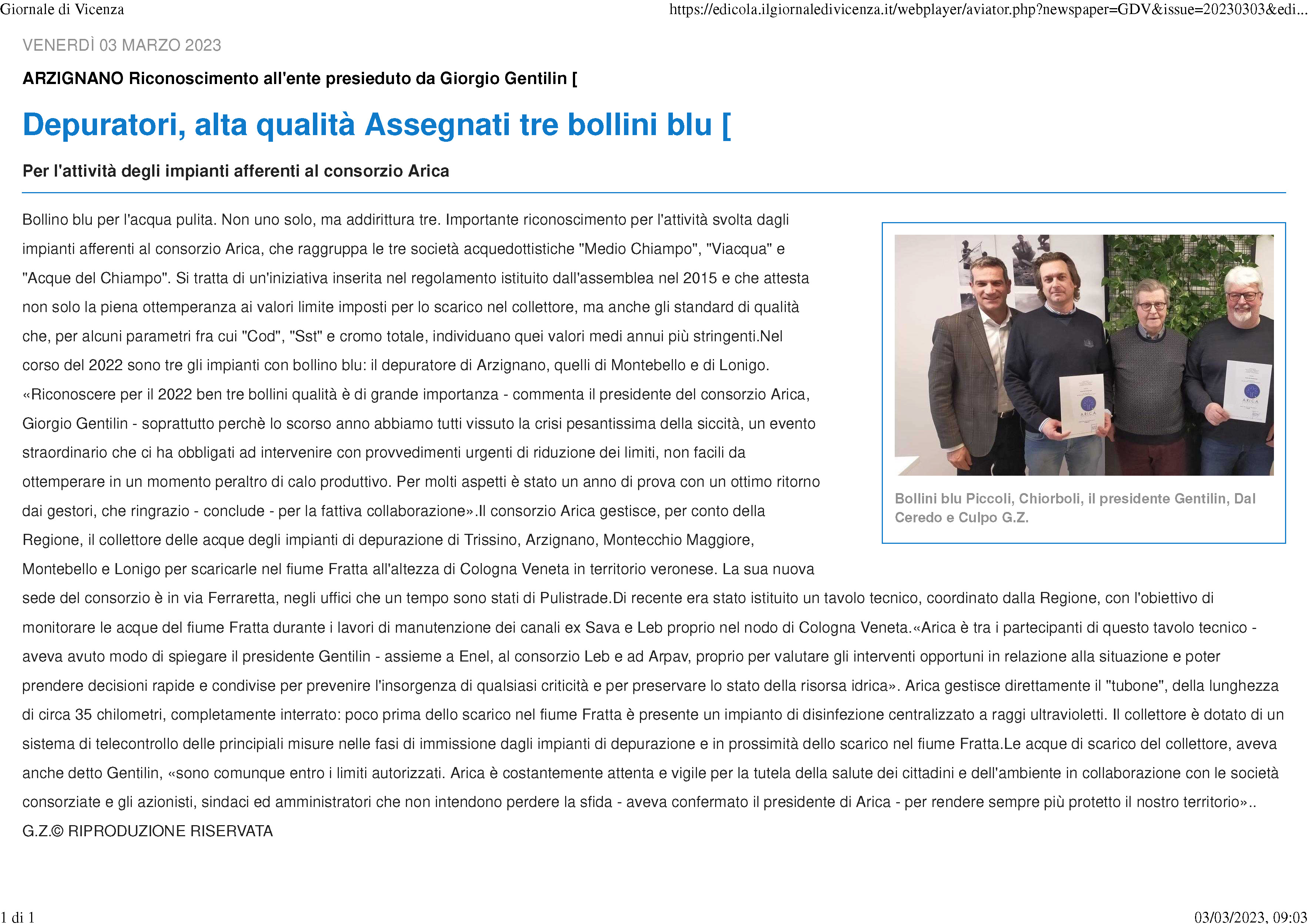 030323 depuratori Giornale di Vicenza