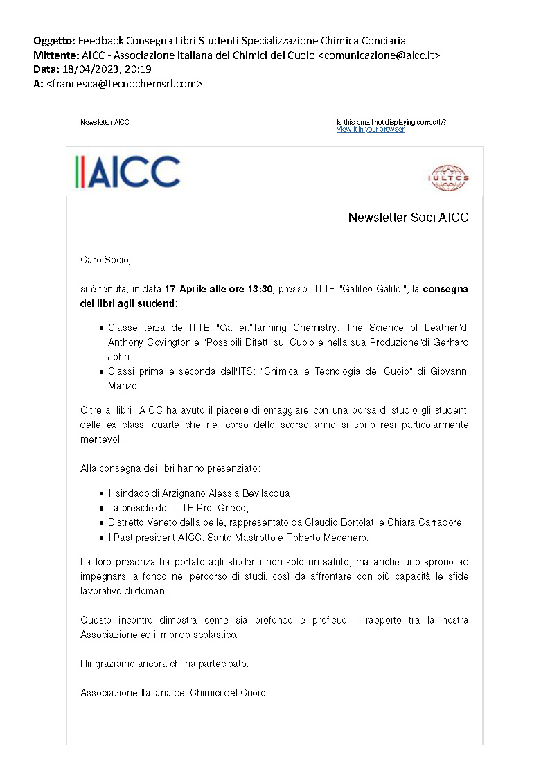Feedback Consegna Libri Studenti Specializzazione Chimica Conciaria Pagina 1